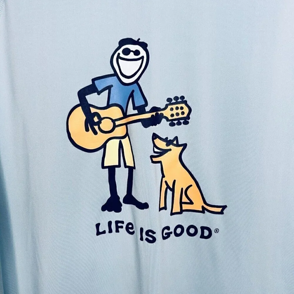 Life Is Good Men's Sz M Crewneck T-Shirt Long Sleeve Blue UPF 50 Stretch NWT NEW